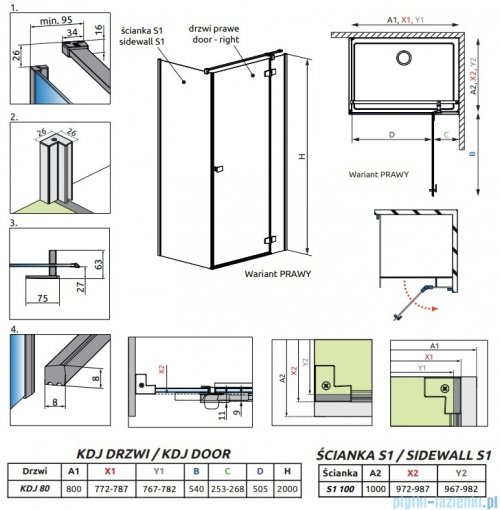 Radaway Fuenta Kdj kabina 80x100cm prawa chrom połysk szkło przejrzyste 1384043-01-01R/1384052-01-01