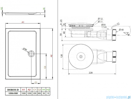 Radaway Fuenta New KDJ-B kabina prysznicowa 100x120 lewa przejrzyste + brodzik Doros D + syfon 384083-01-01L/384054-01-01/SDRD1210-01