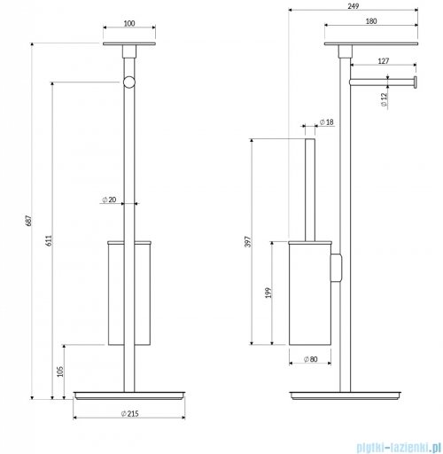Omnires Modern Project stojak na papier i szczotkę toaletową z półką grafit szczotkowany MP60820GR