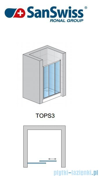 SanSwiss Top-Line TOPS3 Drzwi 3-częściowe 80cm profil połysk TOPS308005007
