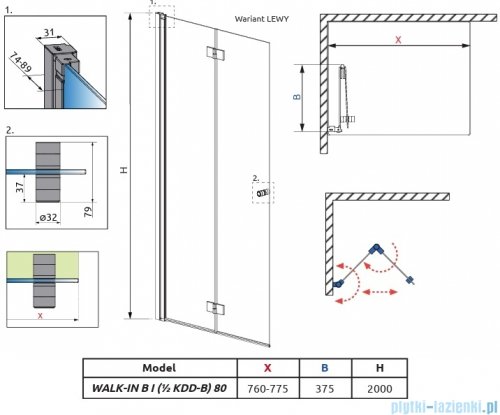 Radaway Nes 6 KDD B Brushed Light Gold kabina walk-in 80cm lewa szczotkowane jasne złoto szkło przejrzyste 10024080-98-01L