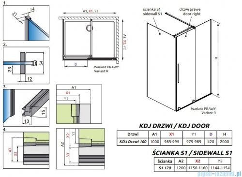 Radaway Furo Gold  Kdj kabina 100x120cm prawa szkło przejrzyste 10104522-09-01R/10110480-01-01/10113120-01-01