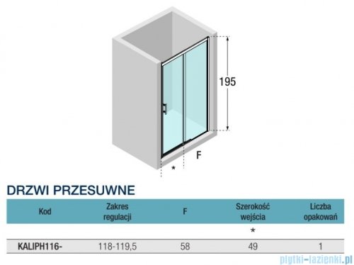Novellini Kali PH Drzwi wnękowe 120cm profile czarne KALIPH116-1H