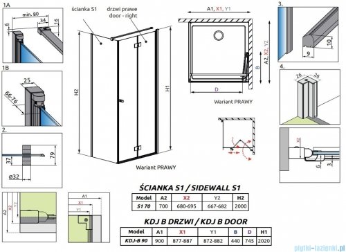Radaway Essenza Kdj B kabina 90x70cm prawa szkło przejrzyste 1385082-01-01R/1384048-01-01