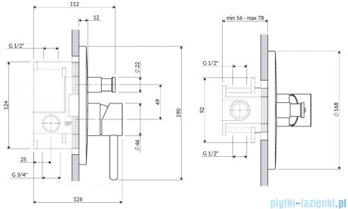 Omnires Y bateria natryskowa-wannowa z przełącznikiem element natynkowy mosiądz szczotkowany Y1235ROBSB