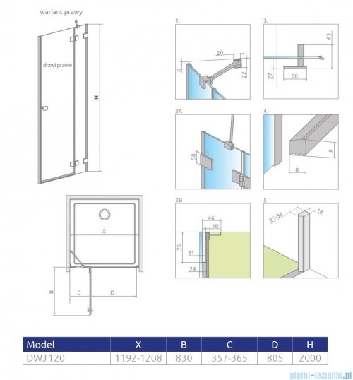 Radaway Essenza Pro White Dwj drzwi wnękowe 120cm prawe przejrzyste 10099120-04-01R