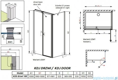Radaway Eos II KDS Drzwi prysznicowe 100 lewe szkło przejrzyste 3799482-01L