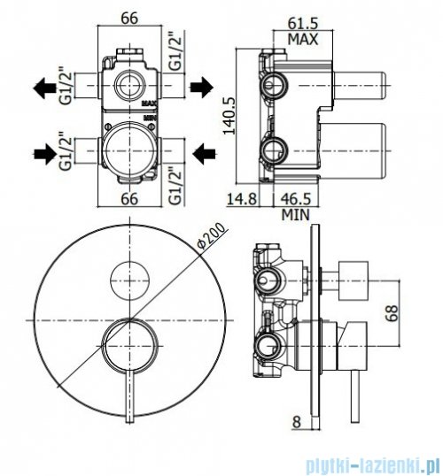 Paffoni Light Bateria podtynkowa z przełącznikiem chrom LIG018CR