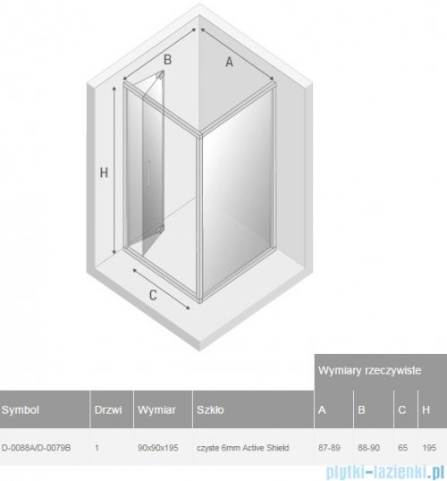 New Trendy Alta kabina kwadratowa 90x90cm przejrzyste D-0088A/D-0079B