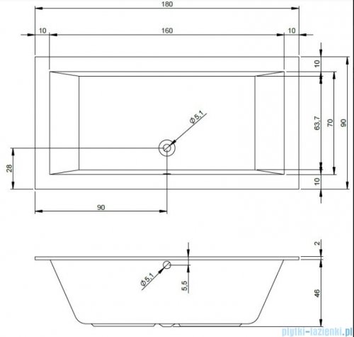 Riho Lugo wanna prostokąta 180x90cm z hydromasażem FLOW prawa B134009005