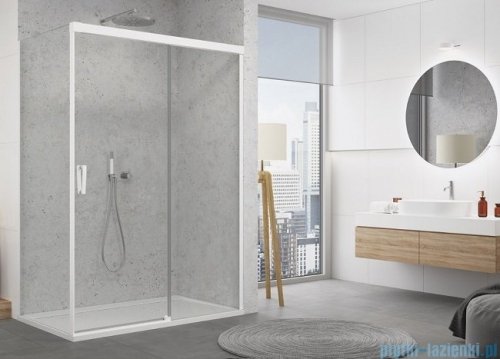 SanSwiss Cadura White Line drzwi przesuwne 110cm jednoskrzydłowe prawe z polem stałym profile biały mat CAS2D1100907