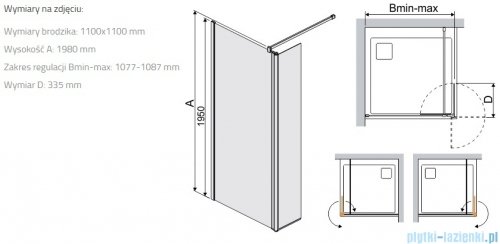 Sanplast Prestige III PR2/PRIII kabina Walk-In z elementem ruchomym 110x198 cm czarny matowy 600-073-1270-59-401