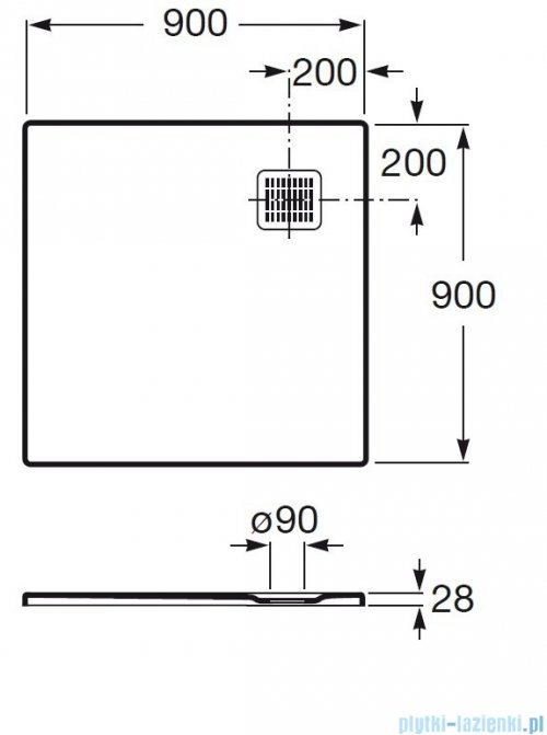 Roca Terran 90x90cm brodzik kwadratowy konglomeratowy biały AP10338438401100