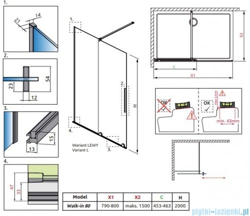 Radaway Furo Black Walk-in kabina 80x200cm lewa szkło przejrzyste 10106438-54-01L/10110394-01-01