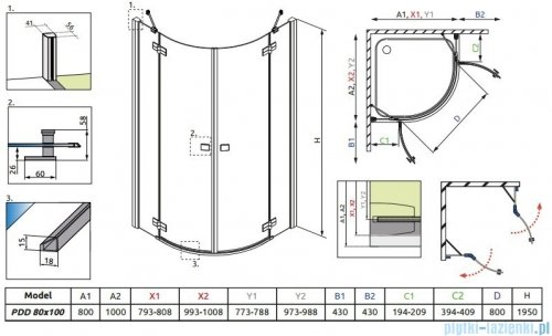 Radaway Almatea PDD E Kabina półokrągła 100x80 szkło przejrzyste 30542-01-01N