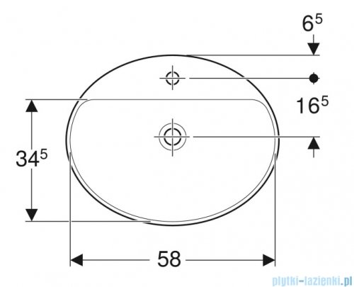 Geberit VariForm Umywalka owalna z półką z otworem na baterię, bez przelewu 60x48cm szkliwiony spód KeraTect 500.727.00.2