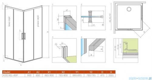 Radaway Idea Black Kdd kabina 90x80cm czarny mat/szkło przejrzyste 387060-54-01L/387061-54-01R
