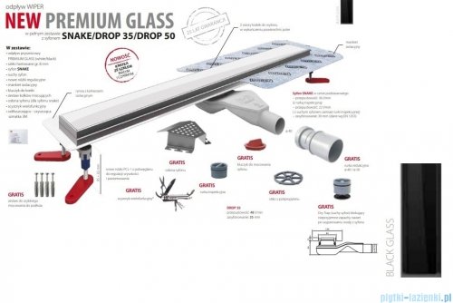 Wiper New Premium Black Glass Odpływ liniowy z kołnierzem 80 cm poler syfon snake 500.0383.01.080
