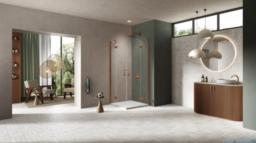 New Trendy Nesta Copper Brushed kabina 110x110x200 cm drzwi podwójne miedź szczotkowana/szkło przejrzyste K-4668
