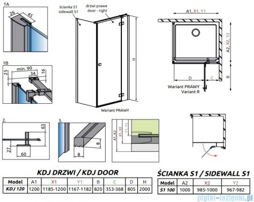 Radaway Essenza New Black Kdj kabina 120x100cm prawa szkło przejrzyste 385042-54-01R/384052-54-01