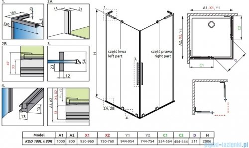 Radaway Furo SL KDD kabina 100x80cm chrom połysk/szkło przejrzyste 10305100-01-01L/10305080-01-01R