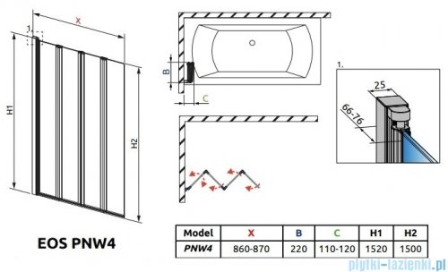 Radaway Eos PNW4 Parawan nawannowy 86 przejrzyste 1205401-101
