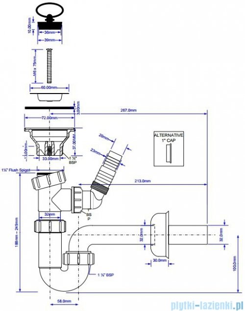 McAlpine Syfon umywalkowy z podłączeniem i z korkiem HC4PF-32WM+HC15B