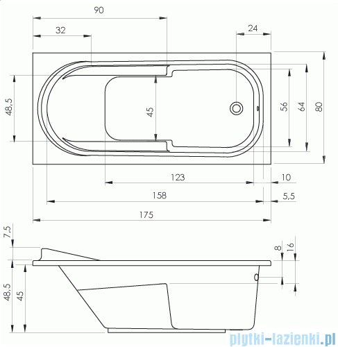 Riho Columbia wanna prostokątna 175x80cm z hydromasażem Air lewa B003003005
