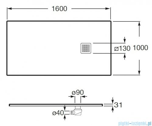 Roca Terran 160x100cm brodzik prostokątny konglomeratowy szary łupek AP1016403E801200