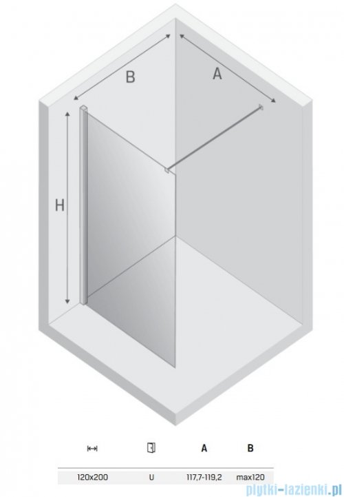 New Trendy Nesta Gunmetal Brushed kabina Walk-In 120x200 cm grafit szczotkowany K-1759