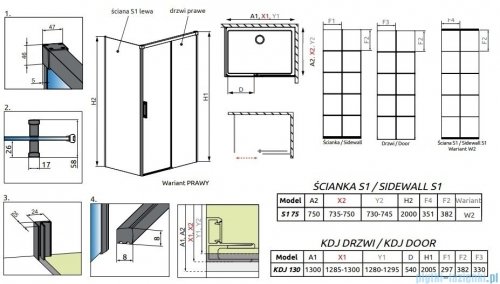 Radaway Idea Black Kdj Factory kabina prysznicowa 130x75 prawa czarny mat/szkło przejrzyste 387043-54-55R/387049-54-55L