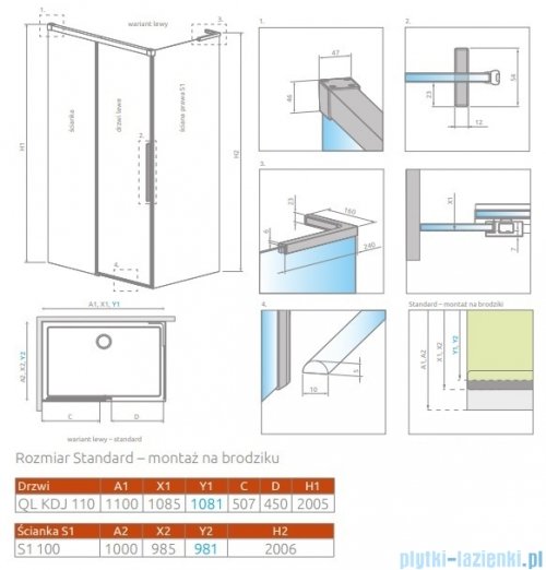 Radaway Idea 8 QL Kdj kabina 110x100cm lewa szkło przejrzyste 10550567-01-01L/10350503-01-01/10360100-01-01R