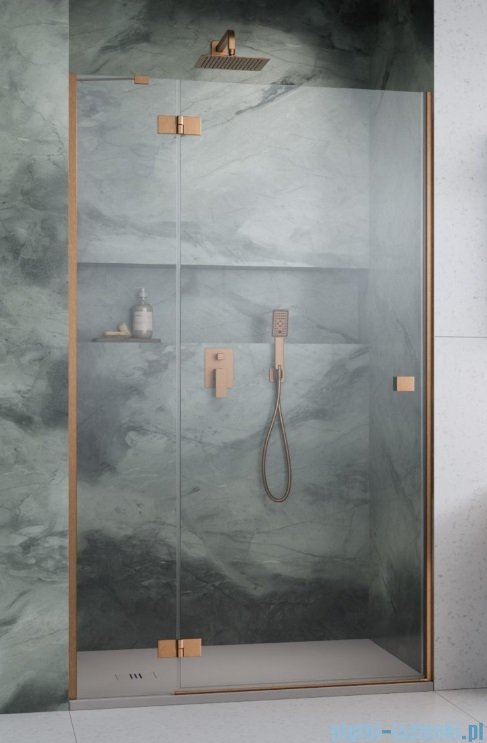 Radaway Essenza Brushed Copper Dwj drzwi wnękowe 90cm lewe szczotkowana miedź/szkło przejrzyste 1385013-93-01L