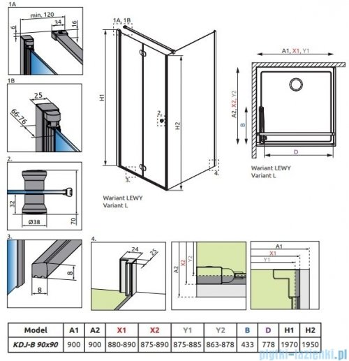 Radaway Eos KDJ B kabina prysznicowa 90x90 lewa przejrzyste 137403-01-01L