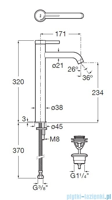 Roca Ona bateria umywalkowa sztorcowa wysoka Titanium Black z korkiem klik-klak, powłoka EVERLUX-PVD A5A349ECN0