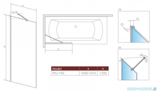 Radaway Modo New Brushed GunMetal Pnj parawan nawannowy 100cm L/P szczotkowany grafit 10006100-92-01