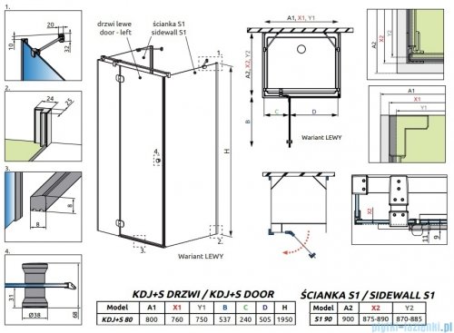 Radaway Torrenta KDJ+S kabina prysznicowa 90x80x90 lewa chrom połysk/przejrzyste 1330090-01-01/133380-01-01L/1330090-01-01