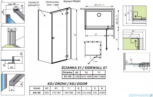 Radaway Essenza Black Kdj kabina 80x110cm prawa szkło przejrzyste 1385043-54-01R/1384053-01-01