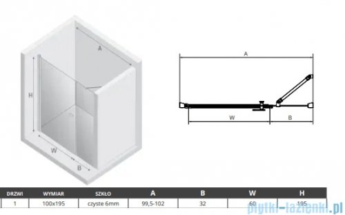 New Trendy New Soleo 100x195 cm drzwi wnękowe wspornik skośny szkło przejrzyste D-0139A/D-0094B