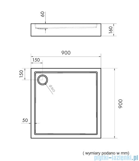 Schedpol Schedline Favory Plus brodzik kwadratowy 90x90x16cm Czarny Mat 3ST.F1K-9090/C/MG