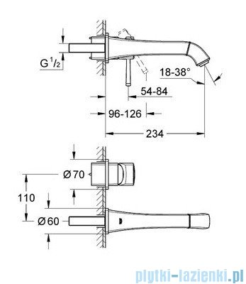 Grohe Bateria umywalkowa 2-otworowa Grandera chrom wysięg 234mm 19930000