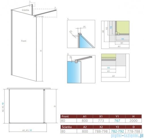 Radaway Modo New IV kabina Walk-in 80x80 szkło przejrzyste 389584-01-01/389084-01-01
