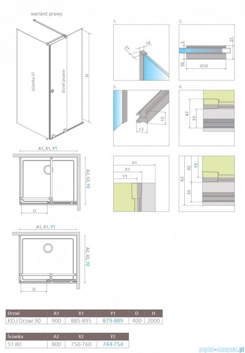 Radaway Furo KDJ RH kabina 90x80cm prawa szkło przejrzyste 10104442-01-01RU/10110460-01-01/10113080-01-01