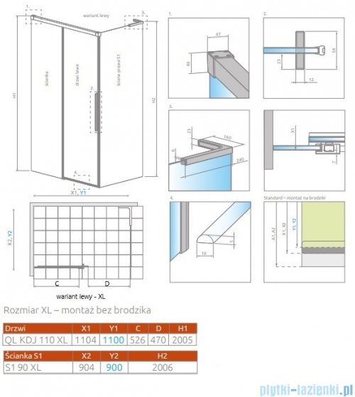 Radaway Idea 8 QL XL Kdj kabina 110x90cm lewa szkło przejrzyste 10560567-01-01L/10570522-01-01/10580090-01-01R