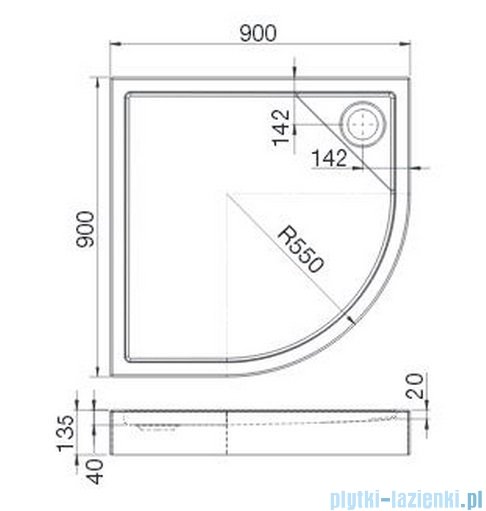 Roca Malaga Brodzik 90x90x13cm Compact rondo R-55 Akryl biały A276260000