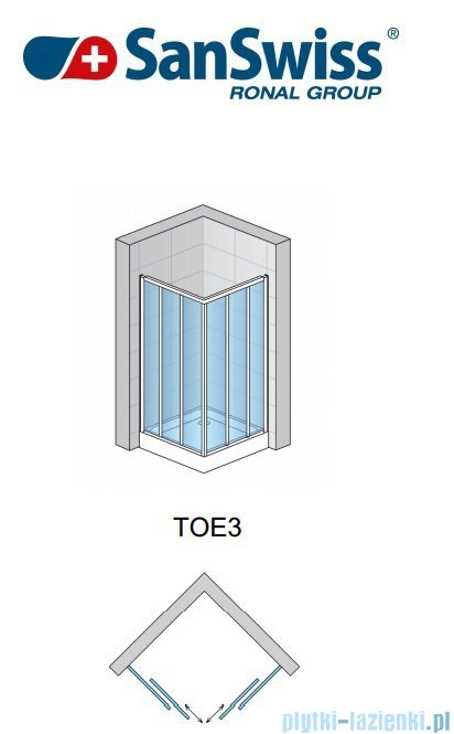 SanSwiss Top-Line TOE3 Wejście narożne 3-częściowe 90-120cm profil połysk Lewe TOE3GSM25007