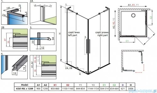 Radaway Furo SL KDD kabina 90x120cm chrom połysk/szkło przejrzyste 10305090-01-01L/10305120-01-01R
