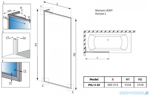 Radaway Modo F SL Brushed GunMetal PNJ II parawan nawannowy 50cm lewy szczotkowany grafit/przejrzyste 10406050-92-01L
