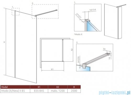 Radaway Modo X Black II kabina Walk-in 85x200 szkło przejrzyste 10mm 389285-54-01