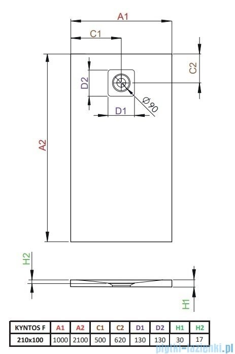 Radaway Kyntos F brodzik 210x100cm cemento HKF210100-74